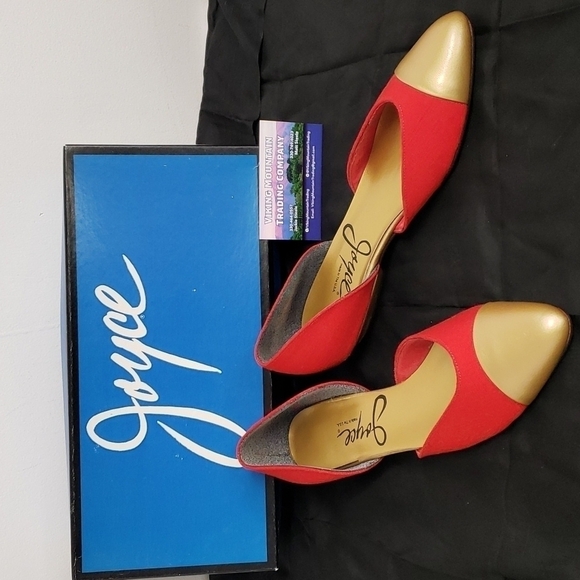VINTAGE Joyce Smiley Flats Red Linen  & Gold Metallic Upper USA made in Box EUC - Picture 1 of 15